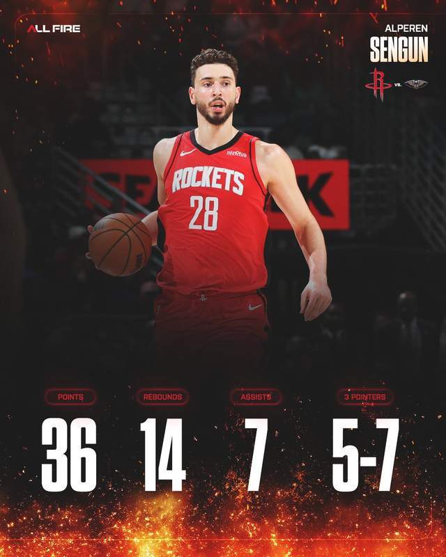 火箭队狂胜鹈鹕32分 申京创历史级全能表现